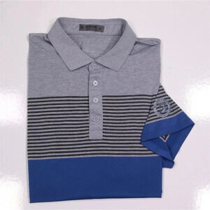 Gray and Blue Striped Men's Polo Shirt